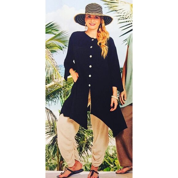 Oh My Gauze! Button Up Teal Tunic Short Dress Handkerchief Whimsical Lagenlook - Picture 2 of 12